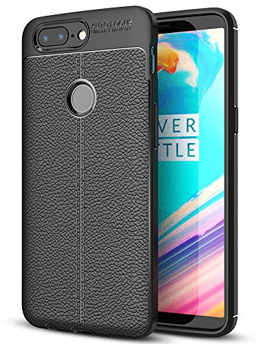 Vegan Leather Rugged Flexible TPU Series Shockproof Armor Back Cover for One Plus 5T 6.01 inch, Black