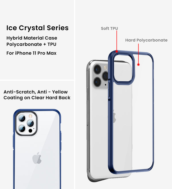 Apple iPhone 11 Pro Max    (6.5 inch) Back Cover | Ice Crystal Series [Anti Yellow], Deep Blue