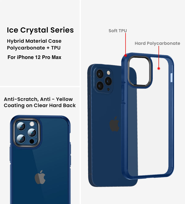 Apple iPhone 12 Pro Max (6.7 inch) Back Cover | Ice Crystal Series [Anti Yellow], Deep Blue
