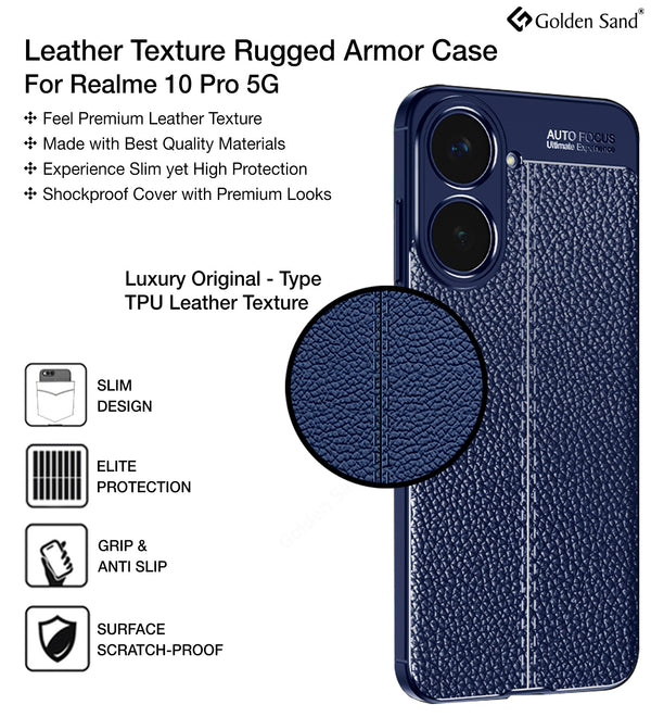realme 10 Pro 5G (6.72 inch) Back Cover | Vegan Leather Series, Blue