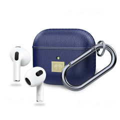Leather Textured Rugged Armor TPU Flexible Protective Case Cover for Apple Airpods 3rd Gen (2021) - Blue