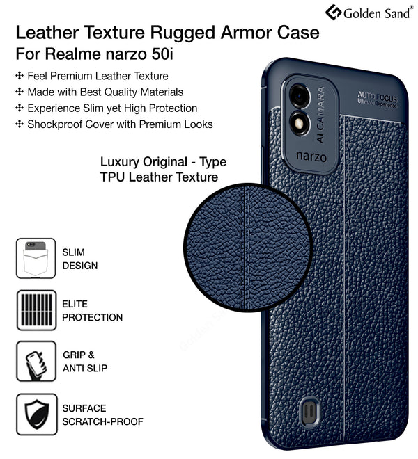 Realme Narzo 50i (6.5 inch) Back Cover | Vegan Leather Series, Blue