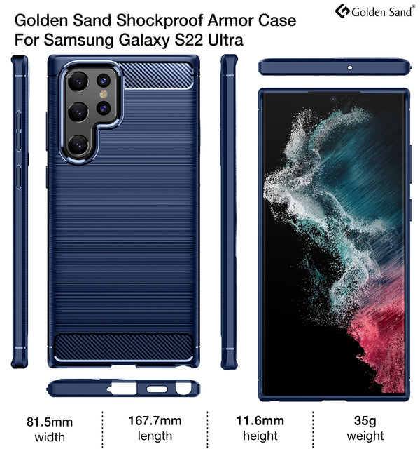 Carbon Fibre Series Shockproof Armor Back Cover for Samsung Galaxy S22 Ultra 5G, 6.8 inch, Blue