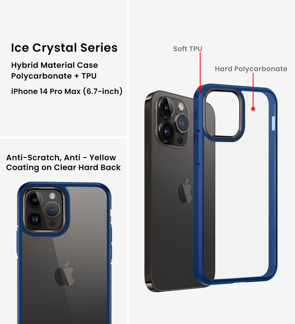 Apple iPhone 14 Pro Max (6.7 inch) Back Cover | Ice Crystal Series [Anti Yellow], Deep Blue
