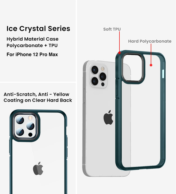 Apple iPhone 12 Pro Max (6.7 inch) Back Cover | Ice Crystal Series [Anti Yellow], Military Green