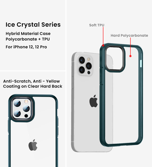Apple iPhone 12 Pro    (6.1 inch) Back Cover | Ice Crystal Series [Anti Yellow], Military Green