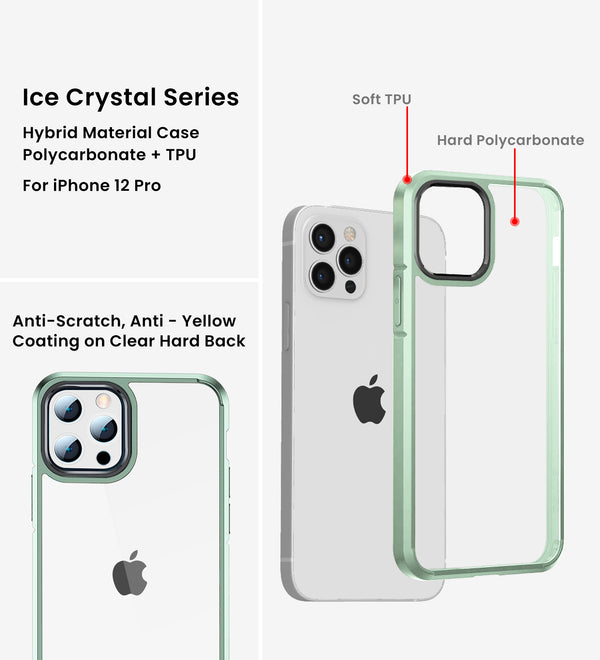 Apple iPhone 12 Pro    (6.1 inch) Back Cover | Ice Crystal Series [Anti Yellow], Light Green