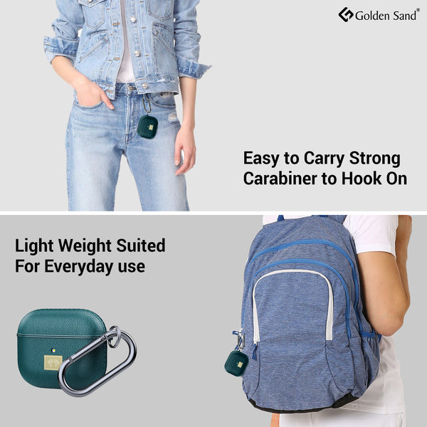 Leather Textured Rugged Armor TPU Flexible Protective Case Cover for Apple Airpods 3rd Gen (2021) - Green