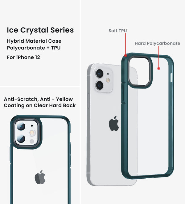 Apple iPhone 12 Pro    (6.1 inch) Back Cover | Ice Crystal Series [Anti Yellow], Military Green