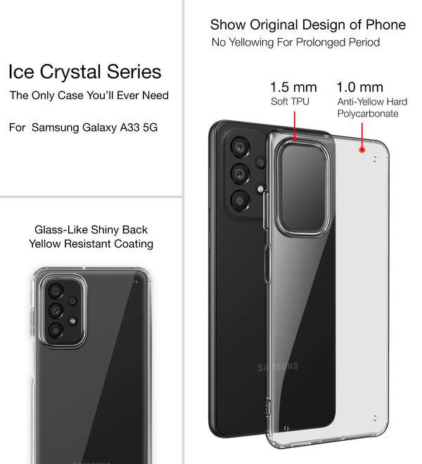 Samsung Galaxy A33 5G (6.4 inch) Back Cover | Ice Crystal Series [Anti Yellow], Black Clear