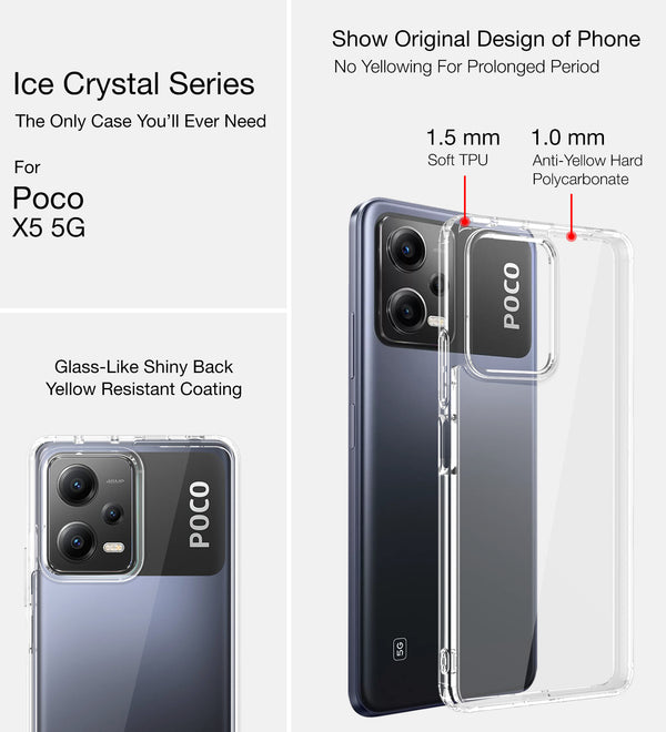 POCO X5 5G (6.67 inch) Back Cover | Ice Crystal Series, Crystal Clear