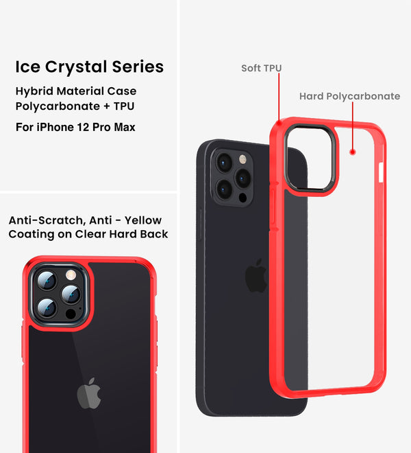 Apple iPhone 12 Pro Max (6.7 inch) Back Cover | Ice Crystal Series [Anti Yellow], Real Red